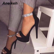 Sapato de salto alto feminino aneikeh, sapato gladiador com strass, plataforma aberta, preto, 42 2024 - compre barato