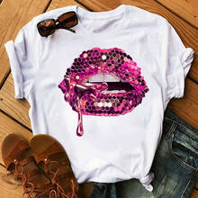 Camiseta de moda para mujer, remera con estampado de labios Kawaii, ropa para mujer, camisetas artísticas de maquillaje de labios, camisetas bonitas para mujer 2024 - compra barato