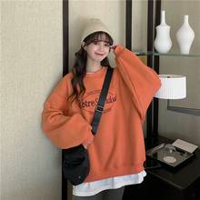 Korean Style Vintage Round Neck Women Sweatshirts Fashion Printed Clothing Hoodie Long Sleeve Warm Pullover Chic Aesthetic Tops 2024 - buy cheap