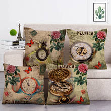 Retro Compass Clock Pattern Decorative Cushion Pillowcase Cushion Cover Throw Pillow Sofa Decoration Pillowcover T274 2024 - compre barato