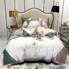 Branco conjunto de cama bordado capa de edredão conjunto de algodão longo-grampo fronhas rainha rei tamanho roupa de cama 4pcs 2024 - compre barato