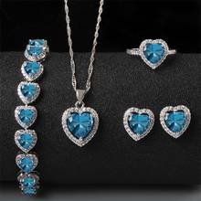 Jellystory-conjunto de joias, prata esterlina 925, com anel de safira, formato de coração, pulseira para casamento 2024 - compre barato