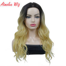 Aimolee part Lace Wigs for Women Natural Long Curly Ombre Wig Blonde Synthetic Hair Heat Resistant Fiber 2024 - buy cheap