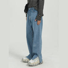 Calça jeans masculina retrô com fenda para bainha, camiseta solta estilo japonês 2024 - compre barato