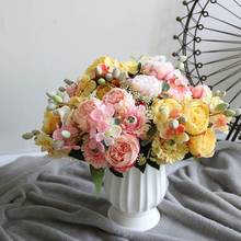 Buquê de flores falsas em tecido, flor rosa e rosa de 30 cm, cabeça grande e 4 pequenas, com peônia, decoração para casa, casamento e flores falsas, artigo para noivas, novo, 2020 2024 - compre barato