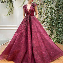Serene Hill Dubai Burgundy Sleeveless A-Line Evening Dress 2020 V-Neck Embroidery Beadings Formal Party Wear Gown CLA70508 2024 - buy cheap