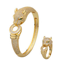 Conjunto de anillo y brazalete de leopardo chapado en oro de 18k para mujer y niña, joyería de lujo con diseño de Pantera, Circonia cúbica, zirconia, circonita, zirconita, boda 2024 - compra barato