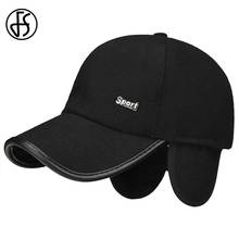 Boné de beisebol fs feminino, chapéu quente de inverno com aba de orelha preto e cinza, chapéu de pai de meia-idade 2024 - compre barato