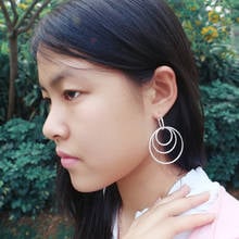 Wholesale Brand Jewelry Prevent Allergies 100% 925 Sterling Silver Earring Women Personality Big Circle Drop Earring 2024 - buy cheap