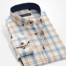Camisa xadrez masculina de manga longa 100% algodão, camisa social masculina com botões, regular, camisa casual inteligente clássica 2024 - compre barato