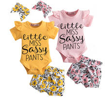 3 pçs conjunto de roupas para meninas do bebê plissado macacão + calças de girassol bandana outfits infantil festa bebê princesa macacão roupas 2024 - compre barato