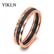 YiKLN Original Design Titanium Steel White/Black Cut Ceramic Ring Jewelry Rose Gold Wedding Engagement Rings For Women YR19135 2024 - buy cheap