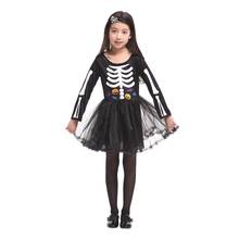 Child Kids Girls Scary Skull Skeleton Dress Tutu Bones Ballerina Dia de los Muertos Costume Halloween Purim Carnival Party 2024 - buy cheap