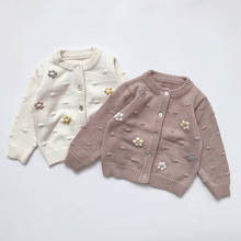 Одежда для маленьких девочек; Свитера с объемной цветочной вышивкой; Детский свитер; Зимняя куртка; Теплое пальто; Вязаная верхняя одежда; Кардиганы с капюшоном для детей 2024 - купить недорого