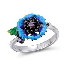 Женское серебряное кольцо с синей маргариткой, обручальное кольцо в богемном стиле 2024 - купить недорого