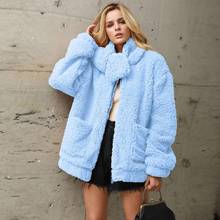 Faux Fur Coat Women Autumn Winter Fluffy 2019 Plush Coat Solid Scarf Collar Long Sleeve Lapel Loose Coat Warm Soft Outwear 2024 - buy cheap