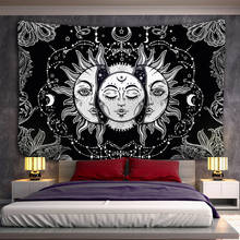 Tapeçaria de parede branca, preta, lua do sol, mandala, celestial, tapeçaria de parede para decoração de dormitórios, tapeçaria psicodélico 2024 - compre barato