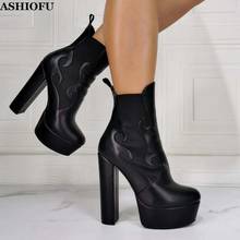 ASHIOFU-Botas de tacón grueso para mujer, botines con plataforma, para fiesta, graduación, Club nocturno, color negro, Invierno 2024 - compra barato