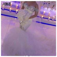 JIERUIZE Luxury Shiny Mermaid Wedding Dresses Off the Shoulder Appliques Beaded Lace Up Back Bridal Wedding Gowns robe de mariee 2024 - buy cheap