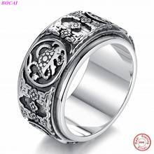 BOCAI-anillos de plata esterlina S990 para hombre y mujer, con cuatro animales sagrado, personalidad, Thai, artesanía de plata, anillo giratorio de dragón verde 2024 - compra barato