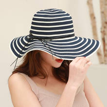 2021 New Summer Female Sun Hats Visor Hat Big Brim Classic Black White Striped Straw Hat Elegant Outdoor Beach Caps For Women 2024 - buy cheap