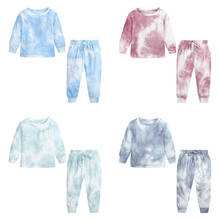 От 2 до 9 лет Детская Пижама комплект одежды для малышей детская одежда для сна с принтом тай-дай Осенняя хлопковая одежда для сна Повседневная Пижама для мальчиков и девочек 2024 - купить недорого