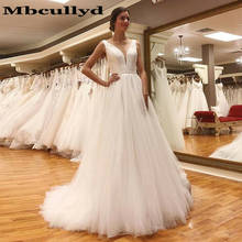 Mbcullyd-vestido de novia largo con escote en V para mujer, vestidos de novia de pavo sin mangas, vestido de novia de talla grande, 2020 2024 - compra barato