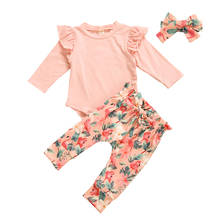 Citgeett Spring Autumn Newborn Girls Boys Fashion Outfits Infant Long Sleeve Pink Ruffle Romper Floral Bow Pants Headband Set 2024 - buy cheap