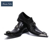 Christia Bella Fashion Chain Genuine Leather Men Business Shoes Large Size Slip On Metal Pointed Toe Formal Dress Men Shoes 2024 - buy cheap