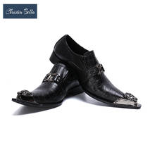 Bela sapato masculino de couro legítimo, calçado social de tamanho grande, de metal, bico fino, sapato formal 2024 - compre barato
