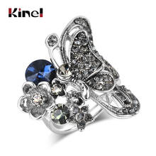 Kinel Charm Big Butterfly Ring Antique Tibetan Silver Blue Crystal Punk Animal Rings For Women Vintage Jewelry Party Gifts 2024 - buy cheap