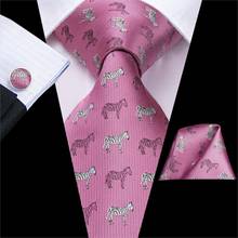 Hi-tie-corbatas de seda con estampado rosa para hombre, conjunto de mancuernas, pañuelos, corbata de estilo melocotón, cebra, caballo, regalo para hombre, Jacquard Gravata 2024 - compra barato