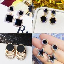 Korean Version of Hot New Black Round Rhinestone Earrings Fashion Simple And Versatile Temperament Female Wedding Earrings Jewel 2024 - buy cheap