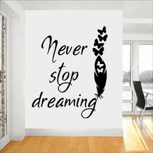Вдохновляющий наклейки-цитаты на стену Nerver Stop Dream с бабочками и перьями, домашний декор, гостиная, офис, виниловые наклейки на стену Y475 2024 - купить недорого