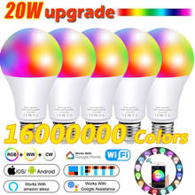Lâmpada de luz inteligente led e27, lâmpada inteligente sem fio 20w com bluetooth, app wi-fi ou ir, rgb, lâmpada regulável, luz noturna 2024 - compre barato