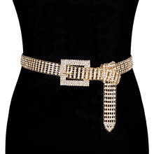 Cinturón de 105cm para mujer, cinturón brillante de cristal completo para mujer, cinturón de lujo con cadena de diamantes de imitación dorados 2024 - compra barato