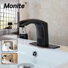 Monite Черный Твердый латунный кран с автоматическим датчиком, кран для раковины ванной комнаты, смеситель для воды, безсенсорный инфракрасный кран для раковины 2024 - купить недорого