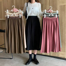 TingYiLi Autumn Winter Plain Pleated Skirts Womens High Waist Black Beige Green Coffee Red Long Skirt Korean Style School Skirt 2024 - buy cheap