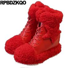 Zapatos de piel de oveja para mujer, botas de nieve de piel auténtica roja, botines de tacón alto chino, plataforma extrema, cuña hecha a mano 2024 - compra barato