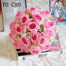 YO CHO Artificial Flower Bouquet 18 Heads Silk Rose Flower Bundle Bridesmaid Wedding Girl Bouquet Fake Rose Home Wedding Decor 2024 - buy cheap