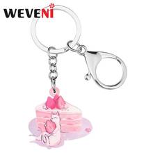 WEVENI Acrylic Valentine's Day Strawberry Cake Cat Key Chains Rings Bag Car Purse Decoration Keychain For Women Girls Teens Gift 2024 - buy cheap