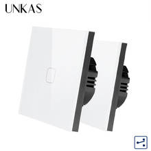 UNKAS 1 Gang 2 Way EU Standard Control Wall Touch Screen Switch White Crystal Glass Panel Cross Through Switch 2pcs Pack 2024 - buy cheap