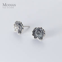 Modian Vintage Charm Black Lotus Stud Earrings for Women Classic Exquisite Trendy Jewelry 925 Sterling Silver Fine Brincos 2024 - buy cheap