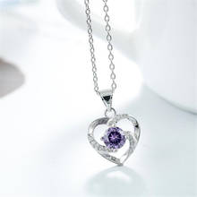 New Ethnic Style Purple Crystal Heart Shaped Silver Plated Jewelry Fashion Love Temperament Pendant Necklaces H440 2024 - buy cheap