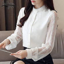 Blusa feminina 2021 New Fashion Women shirt Patchwork Lace Chiffon blouse Lantern sleeve OL lace Tops White shirt 5990 50 2024 - buy cheap