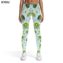 Kyku-calças legging femininas kiwi verde estampa 3d, para esportes, alimentos, mulheres, musculação, magros 2024 - compre barato