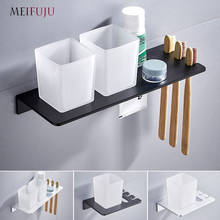 Silver Double toothbrush holder with Tooth Holder Aluminum Black Tumbler & cup holder wall mounted bath product Toothpaste Rack 2024 - buy cheap
