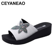 Ceyaneao verão feminino sandálias chinelos flip flops macio moda flor antiderrapante casa de banho chinelos usar sapatos de plataforma 2024 - compre barato