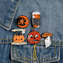 Happy Halloween Enamel Pin Custom Coffee Moon Ghost Pumpkin Umbrella Brooches Backpack Clothes Lapel Pin Fun Badge Jewelry Gift 2024 - buy cheap