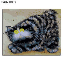 PAINTBOY-Cuadros enmarcados para pintar por números, lienzo de pintura al óleo, decoración del hogar para sala de estar, Animal, gato, hecho a mano 2024 - compra barato